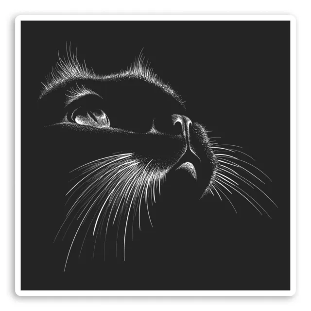 2 x 10cm Black Cat Face Vinyl Stickers - Cats Kitten Cute Laptop Sticker #34067