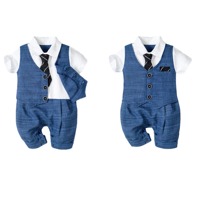 Baby Jungen Einteilig Jumpsuit Gentleman Anzug Kurzarm Baumwolle Outfit Hochzeit