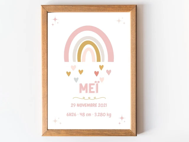 Affiche naissance fille personnalisable arc en ciel - Idée cadeaux naissance 