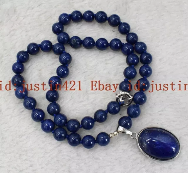 New 10mm Natural Blue Lapis lazuli Round Gemstone Pendant Necklace 16-28'' AAA