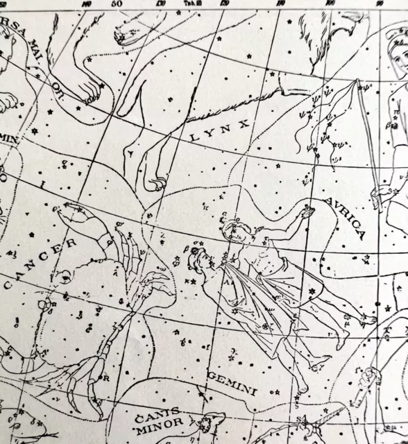 Celestial Constellation Map 1892 Victorian Astronomy Print Gemini Orion DWU11B