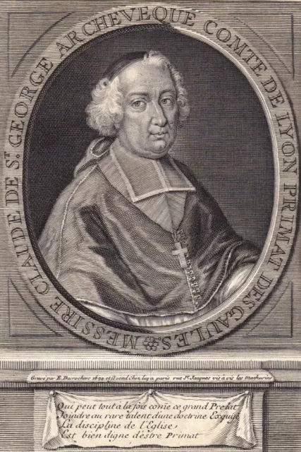 Portrait XVIIIe Claude II de Saint-Georges  Prélat Archevêque De Lyon 1750