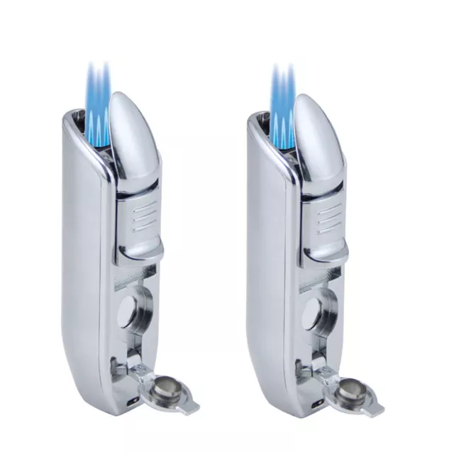 2 X JOBON Metal Triple Torch Jet Butane Cigar Cigarette Lighter Silver