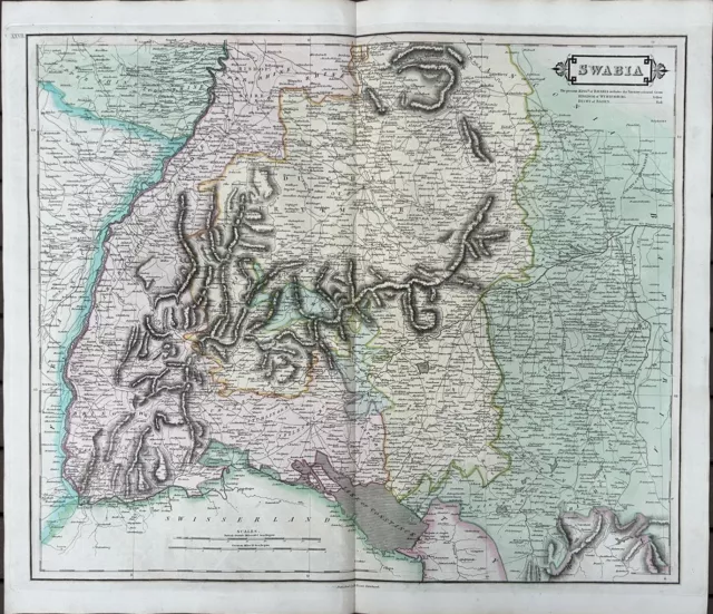 1828 Swabia by Daniel Lizars Large Hand Coloured Antique Map