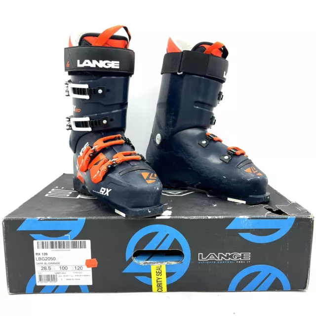 Lange RX 120 Dual Core Navy Blue Downhill Ski Boots Men's Size 28.5