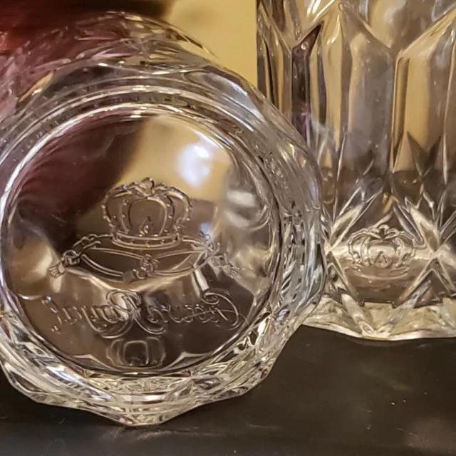 CROWN ROYAL Diamond Cut Cathedral Embossed Rocks Whiskey Glass Set of 2 Lowball