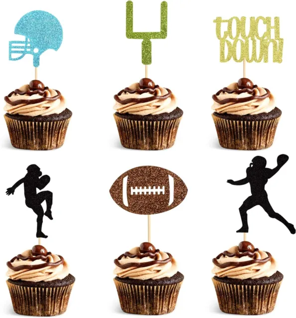 Pack of 48 Football Cupcake Topper - Rugby Ball Happy Birthday Sign Cake Fruit M