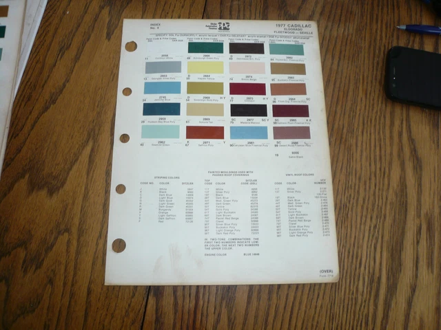 1977 CADILLAC DITZLER PPG Color Chip Paint Sample - Seville Eldorado ...