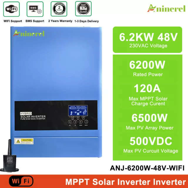POWMR 6200W 48V inverter solare puro sinusoidale inverter + caricabatterie  MPPT 120A EUR 437,98 - PicClick IT