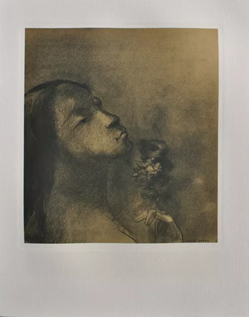 Odilon REDON : Femme respirant une fleur, Gravure, 1950, papier Vélin