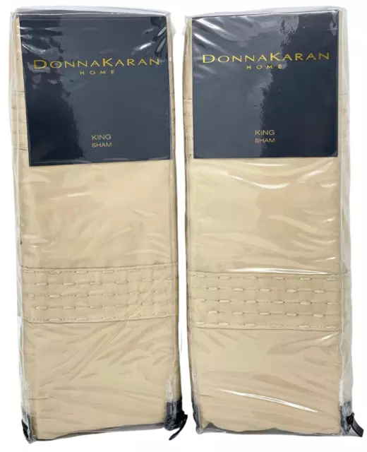 Donna Karan Home 2 KING Designer Shams Silky Stripe Gold Collection Ret.$380 NEW