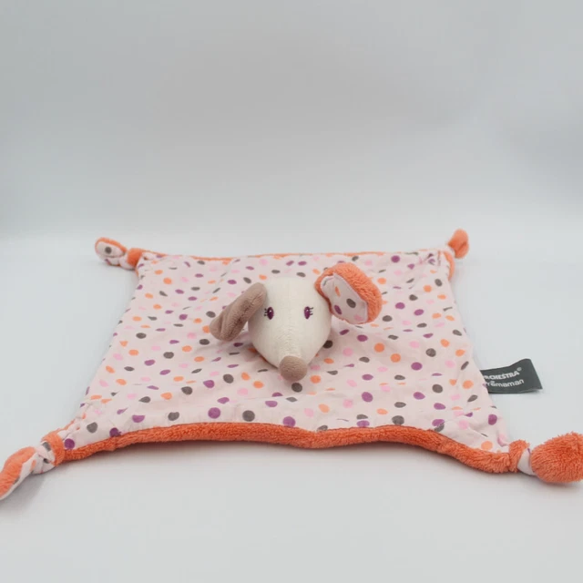 Doudou plat souris rose orange marron pois ORCHESTRA - 29190