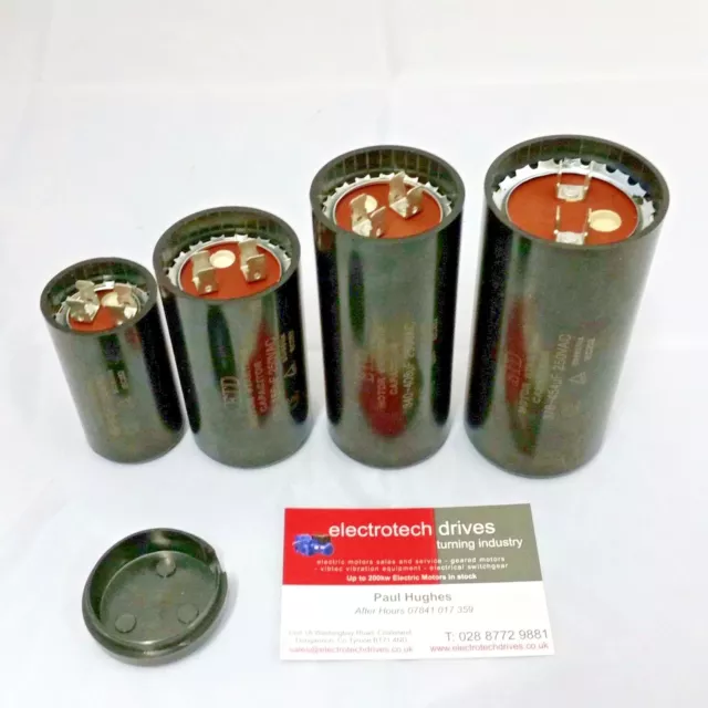 Electric motor start capacitors 50uf to 408uf mfd 250vac with spade terminals