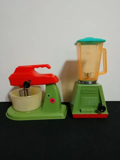 1970s Mini Kitchen Toys Friction Powered Blender & Stand Mixer Retro Colors