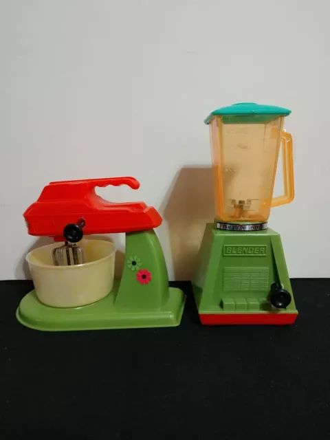 1970s Mini Kitchen Toys Friction Powered Blender & Stand Mixer Retro Colors
