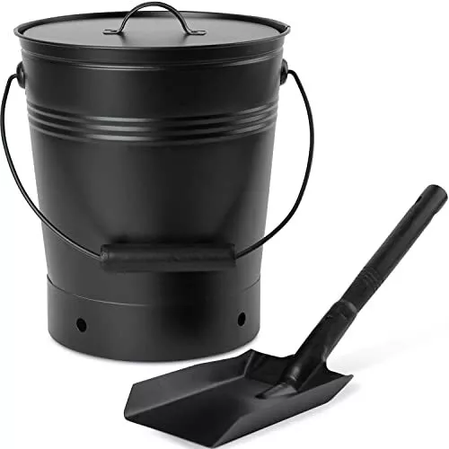 Ash Bucket With Lid And Wood Handle Coal Shovel Ash Carrier Pail Fireplace Tools