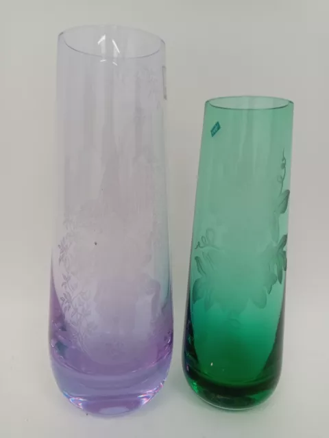 2x Caithness Crystal Glass Vases - Green & Blue Decorative Collectables PreOwned