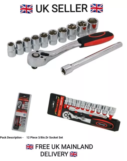 12pc Socket Set 10-19mm 3/8 Inch Drive 72 Teeth Ratchet+150mm Extension Neilsen