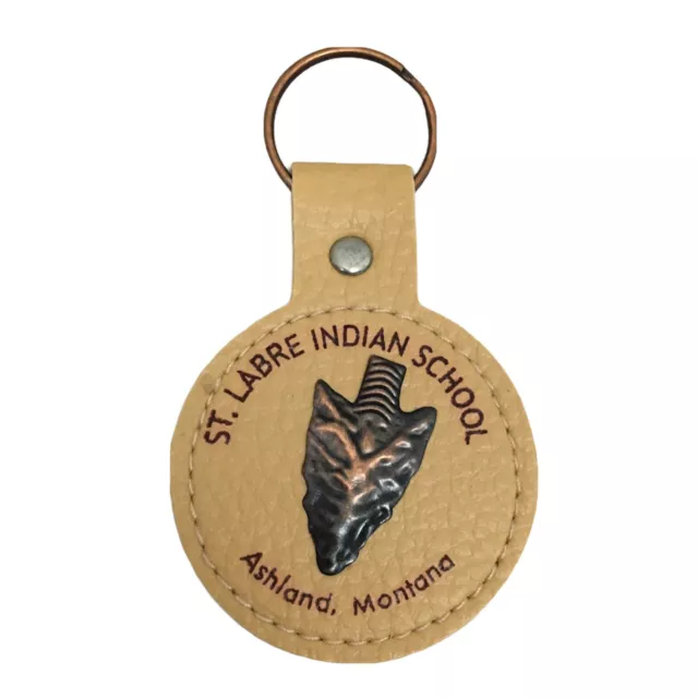 St Labre Indian School Ashland Montana Round Leather Copper Arrowhead Key Chain