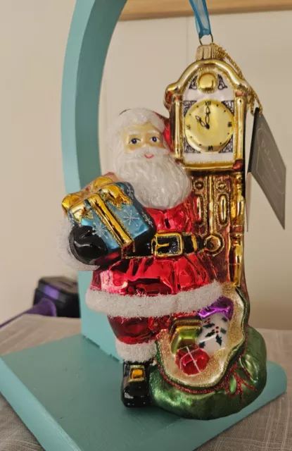 Kurt Adler Polonaise Santa W/Grandfather Clock - Hand Blown & Hand Painted