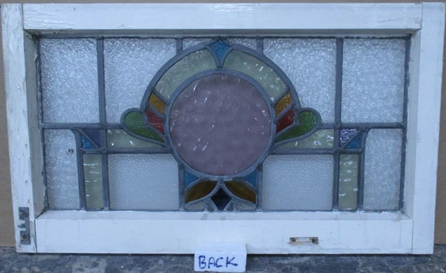 OLD ENGLISH LEADED STAINED GLASS WINDOW TRANSOM Beautiful Abstract 27.25" x 16" 3