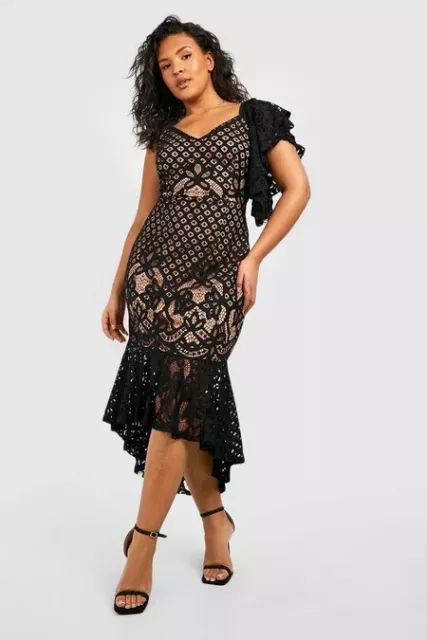 Boohoo "Plus Contrast Lace Peplum Frill Midi Dress"