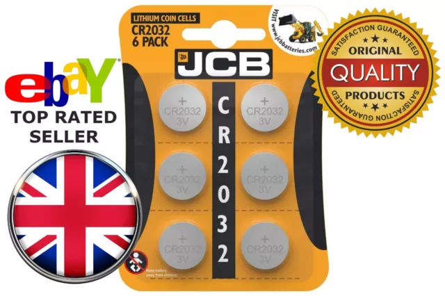 6 Original JCB CR2032 3V Lithium Batteries Coin Cell Button Long Expiry Battery