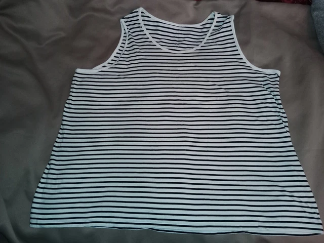 Débardeur Femme Rouge Et Blanc Rayé - Taille 44, Encolure En V, Maille Basique