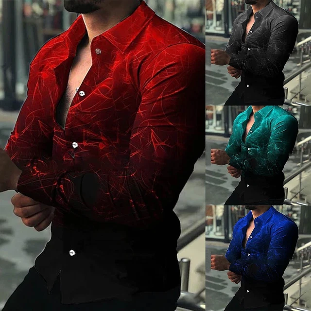 Camicie alla moda uomo stampate a maniche lunghe top aderenti abbottonate