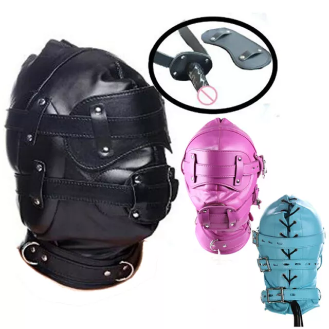 Bondage Hood Headgear Mask With Detachable Mouth Gag Plug Blindfold Bdsm Slave 11 56 Picclick