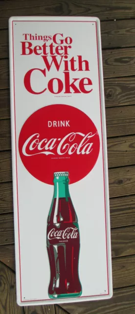 Coca-Cola Tall 53 Inch Embossed Steel Sign Disc Contour Bottle Things Go Better