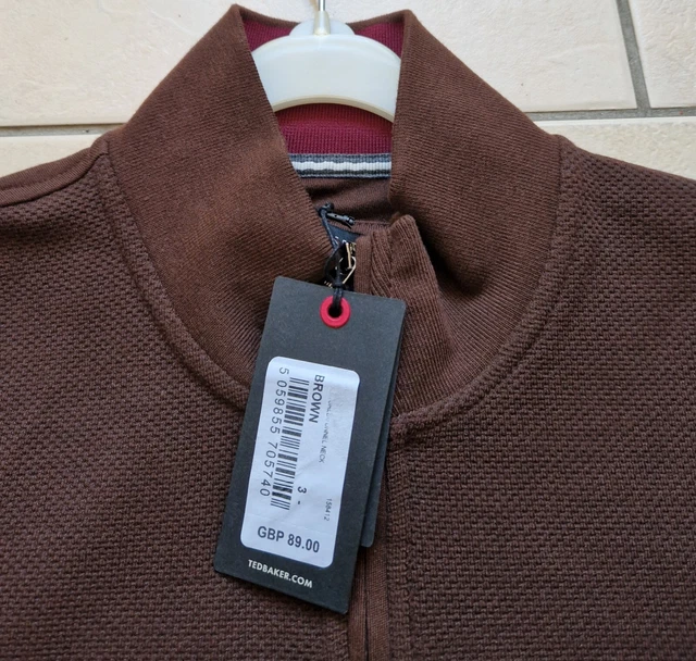 Maglione/Maglione Ted Baker da uomo marrone mezza cerniera collo imbuto prezzo disponibile £89 nuovo con etichette