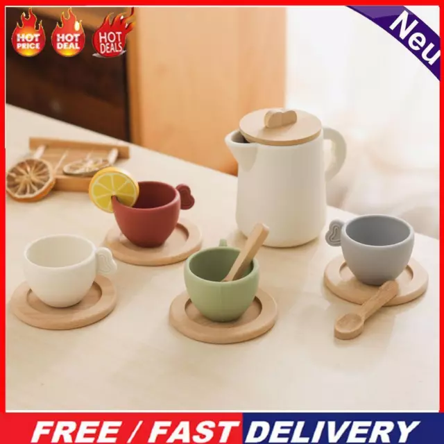 9pcs/10pcs Pretend Play Tea Set Role Play Wooden Tea Set for Kids (9pcs)