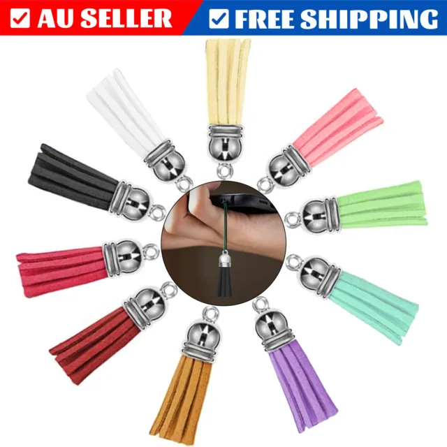 10-100X DIY Keychain Ring Straps Tassels Bulk Mixed Color Leather Pendants AU