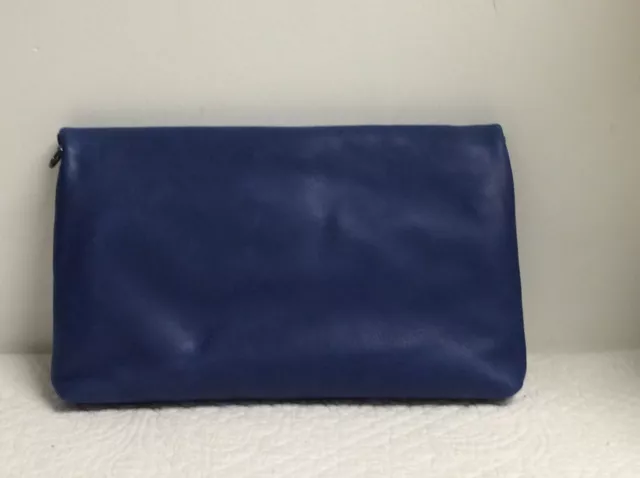 HALSTON HERITAGE Christie Foldover Admiral Blue Leather Clutch  NWT 2