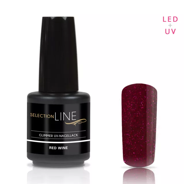 LED UV Gel Nagellack Polish Glimmer Selection Line 15ml dünnviskos dunkel-rot