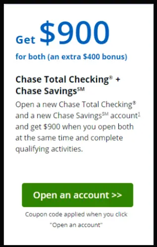 CHASE $900 Checking and Saving Bonus Coupon Code Expires 4/19/23 FAST SHIP
