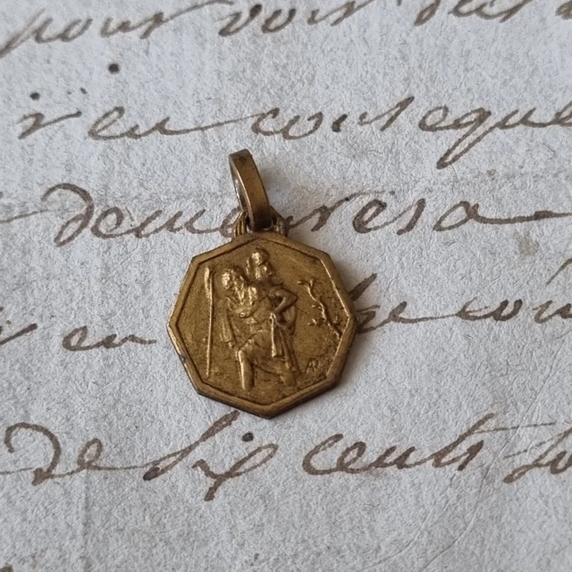 Pendentif Saint Christophe Plaqué Or - Occasion, Symbole De Protection, Bijou Vintage