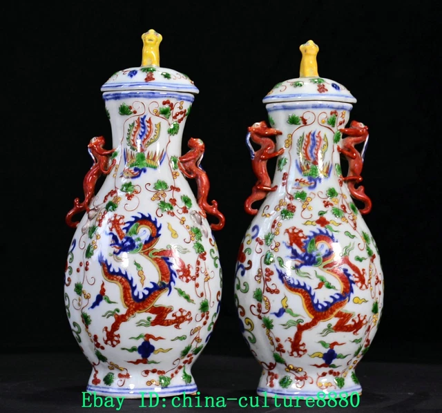 14 '' DYNASTIE Ming coloré Dragon vase en porcelaine paire EUR 990,00
