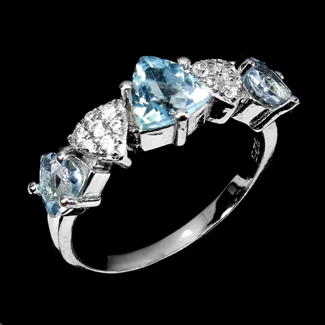 Irradiated Trilliant Sky Blue Topaz 6mm Simulated Cz 925 Sterling Silver Ring