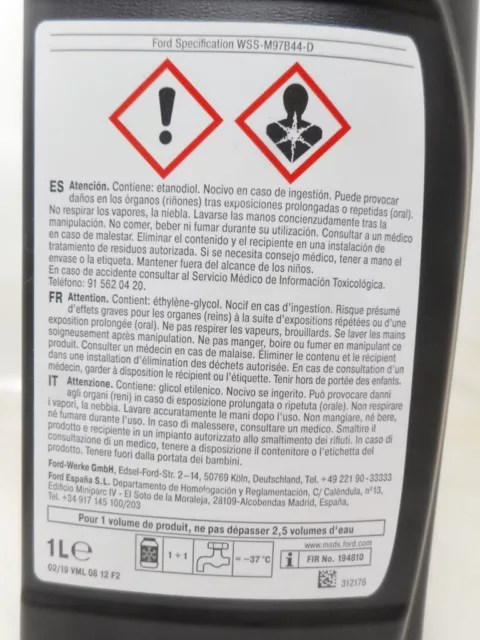 Liquido raffreddamento antigelo radiatore motore Ford WSSM97B44D WSSM97B44E 1 L 3