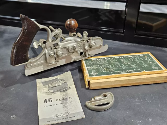 Nice Stanley No. 45 Combination Plow Plane, w/ 23 Boxed Cutters, Cam Etc.