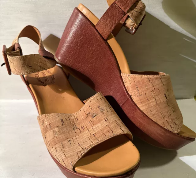 Kork-Ease Wedge Platform Sandals Womens Keirn 10M Brown Cork Ankle Strap
