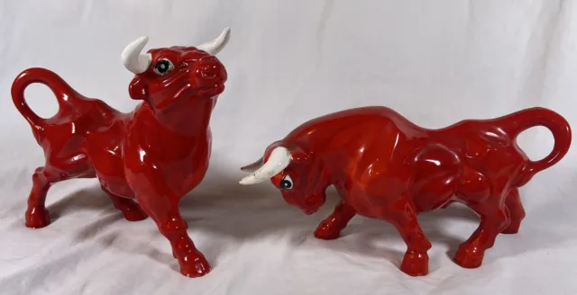 Set 2 VINTAGE Mid Century Modern Red Bull Figurines Made In Japan