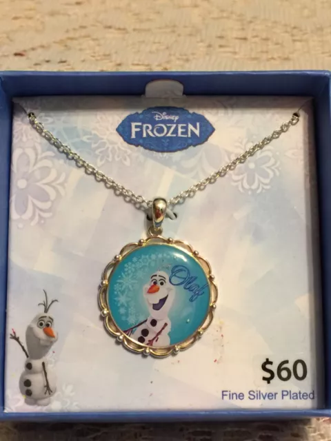 Disney Frozen Sterling Silver Plate Olaf Snowman Heart Pendant Necklace Gift Box