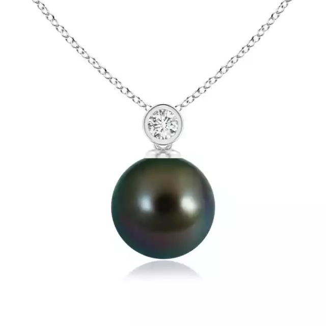 ANGARA 9mm Tahitian Pearl Pendant Necklace with Diamond in Silver for Women