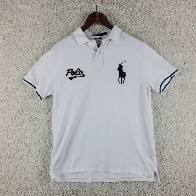 POLO RALPH LAUREN Polo Rugby Shirt Men's XL White Spell Out Big Blue ...