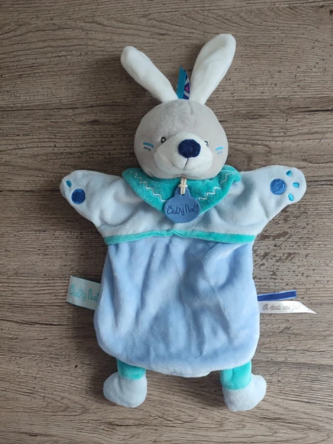 doudou marionnette  lapin Tipioux bleu indien Il état une fois BABY NAT'