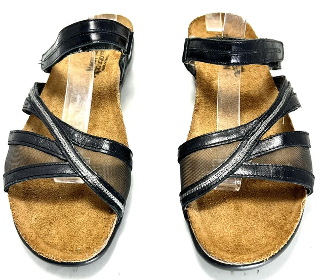 Naot Black Leather Mesh Strap Slide Sandals Women’s Size 10 eu 41