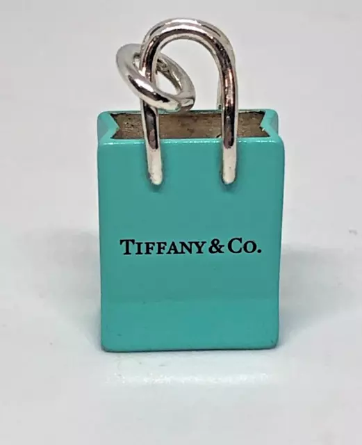 Great Sterling Silver 925 Authentic Tiffany & Co Blue Enamel Shopping Bag Charm